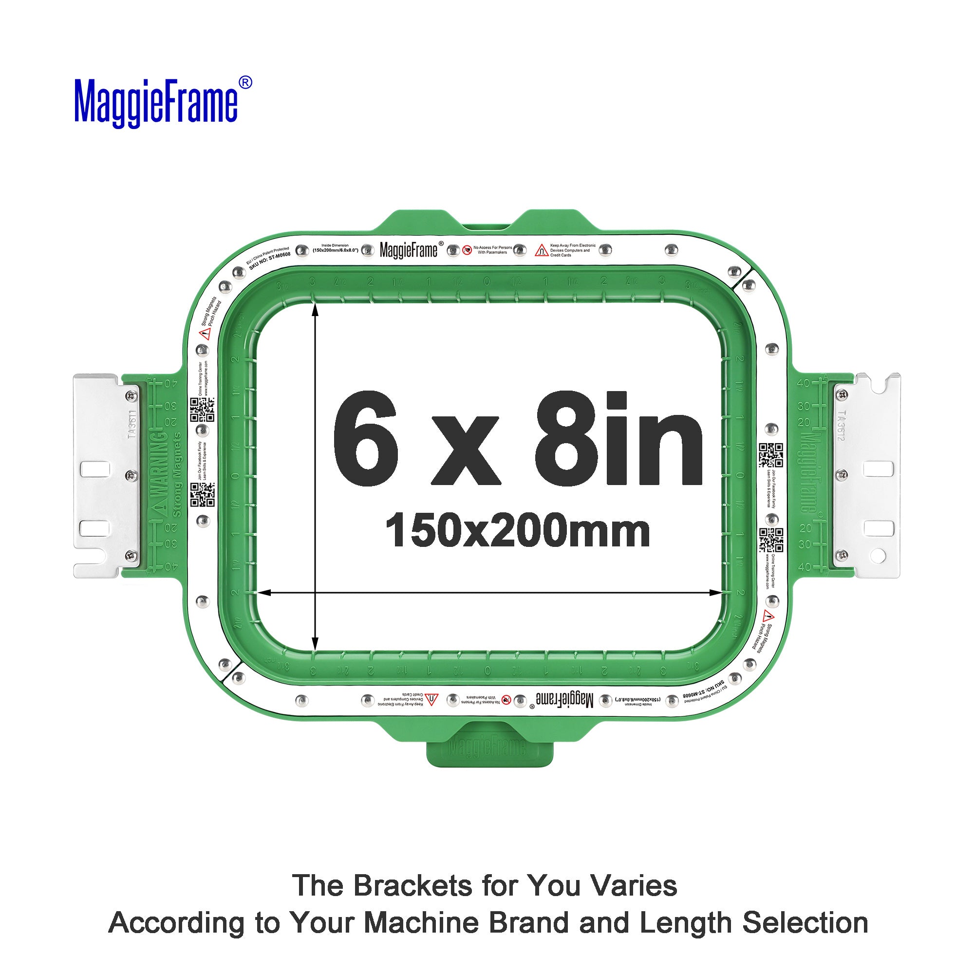 MaggieFrame 6x8 in (150x200mm) magnetic embroidery hoop – size chart