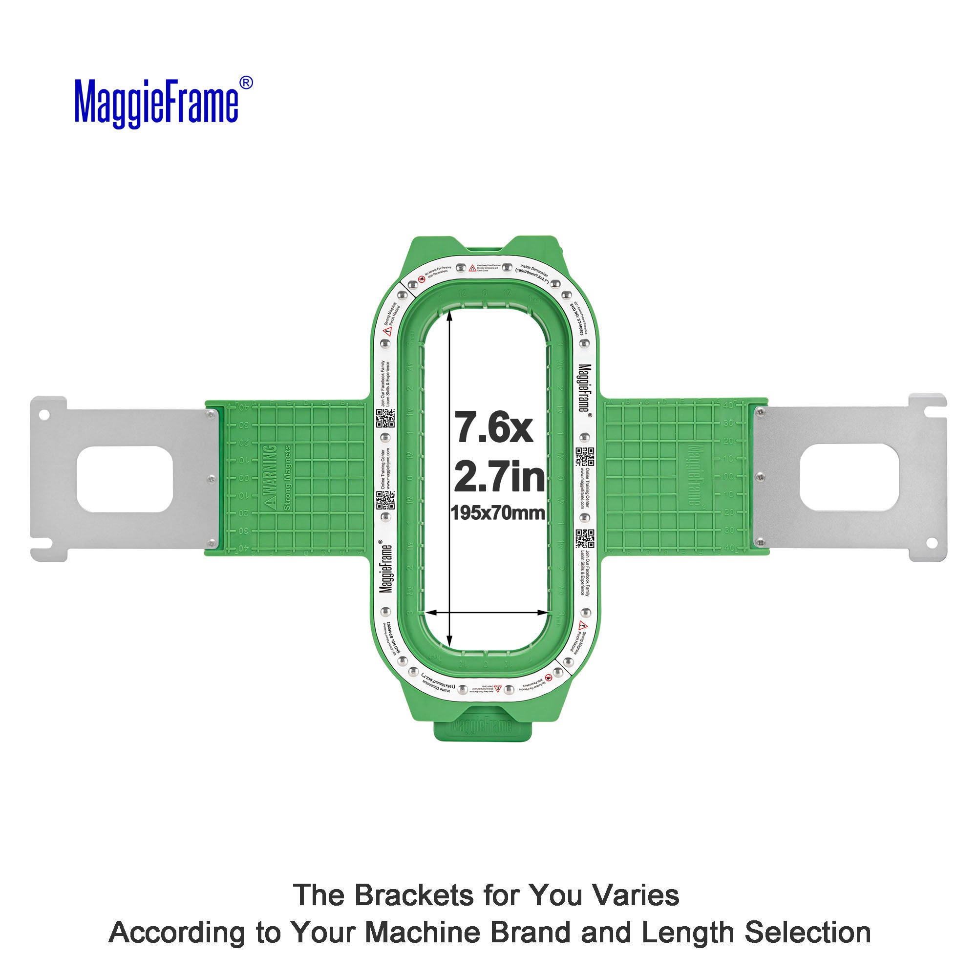 MaggieFrame 7.6x2.7 in (195x70mm) magnetic embroidery hoop for Baby lock，Brother PR,Ricoma EM1010