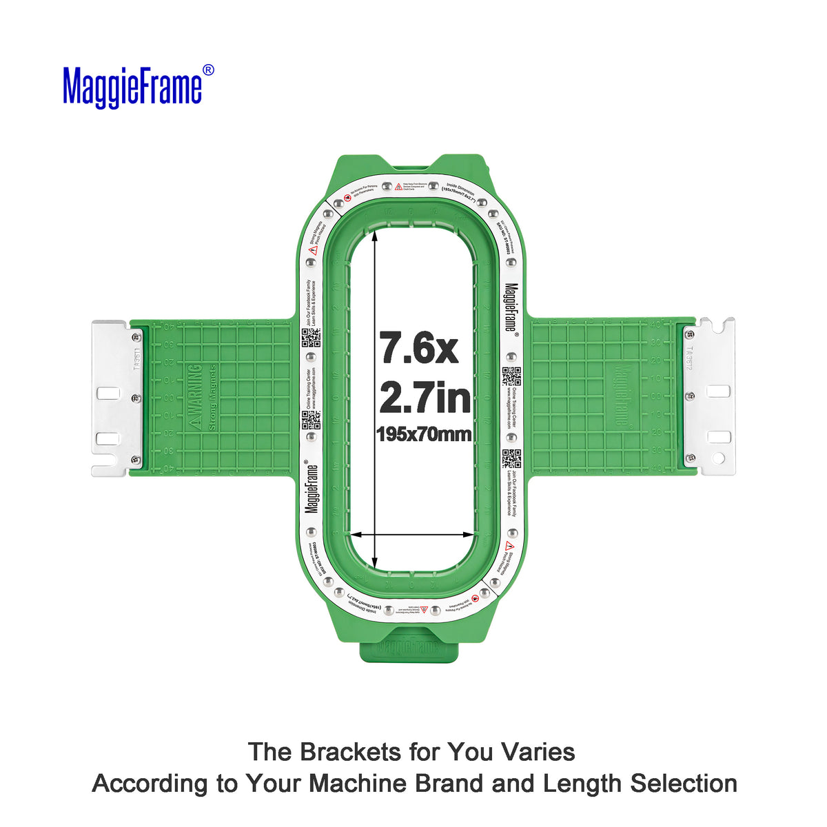 MaggieFrame 7.6x2.7 in (195x70mm) magnetic embroidery hoop – size chart
