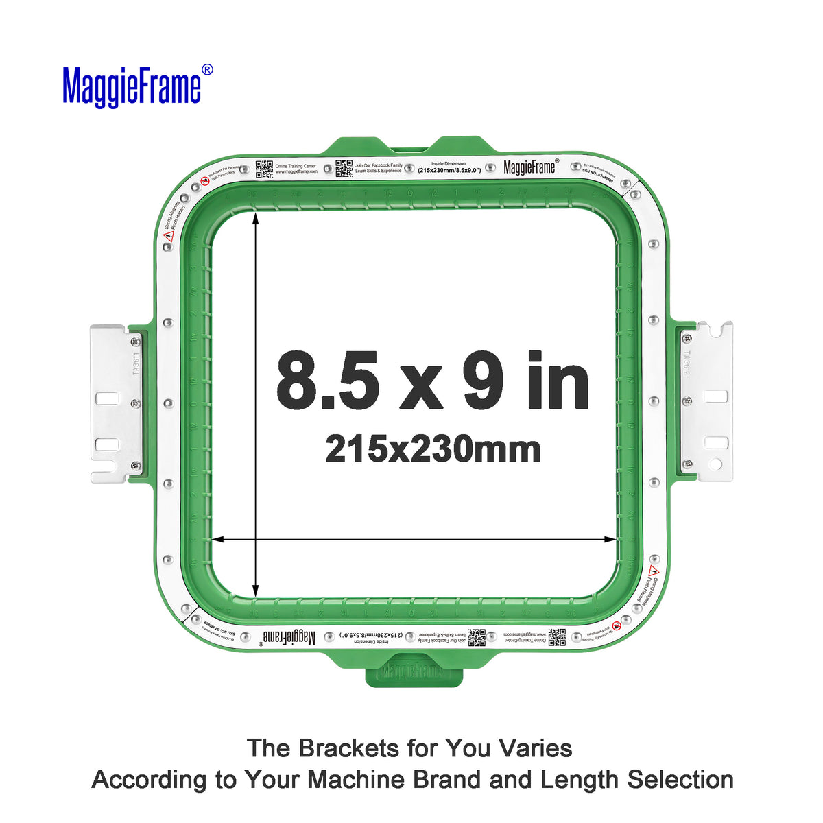 MaggieFrame 8.5x9 in (215x230mm) magnetic embroidery hoop – size chart