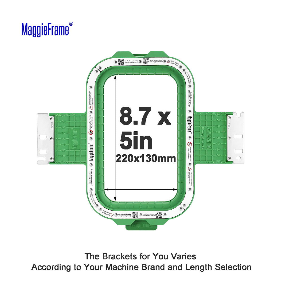 MaggieFrame 8.7x5 in (220x130mm) magnetic embroidery hoop – size chart