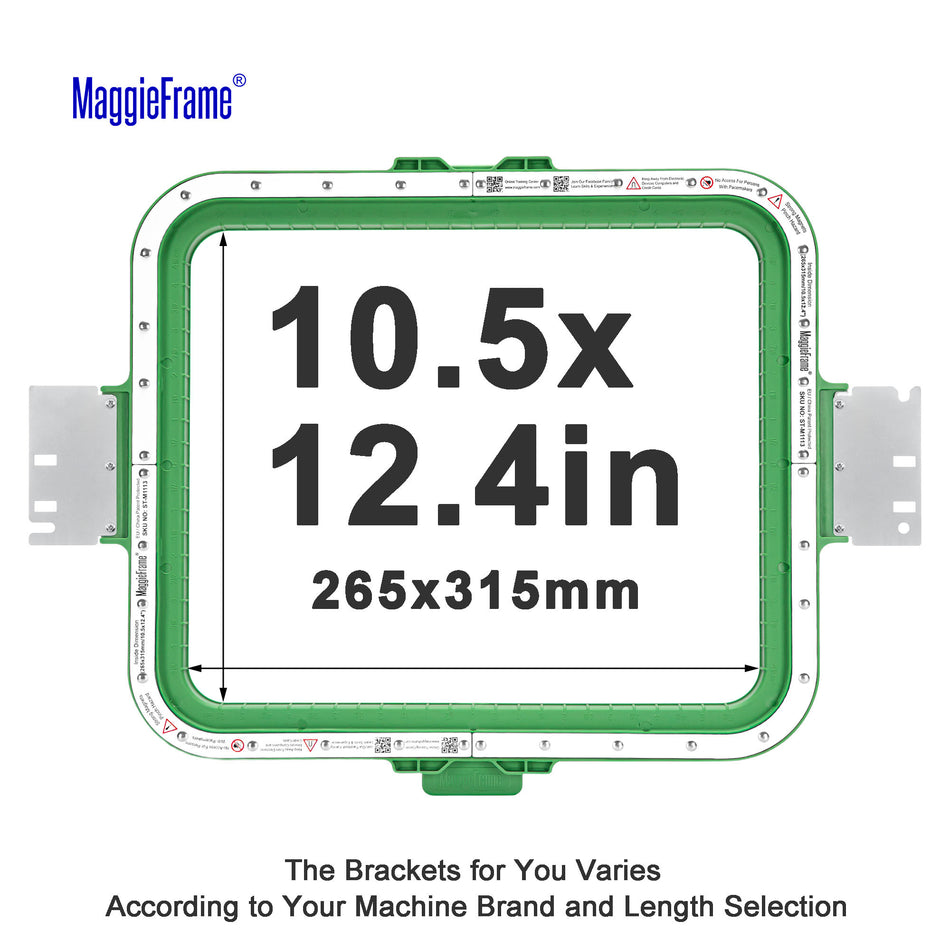 MaggieFrame 10.5x12.4 in (265x315mm) magnetic embroidery hoop – size chart