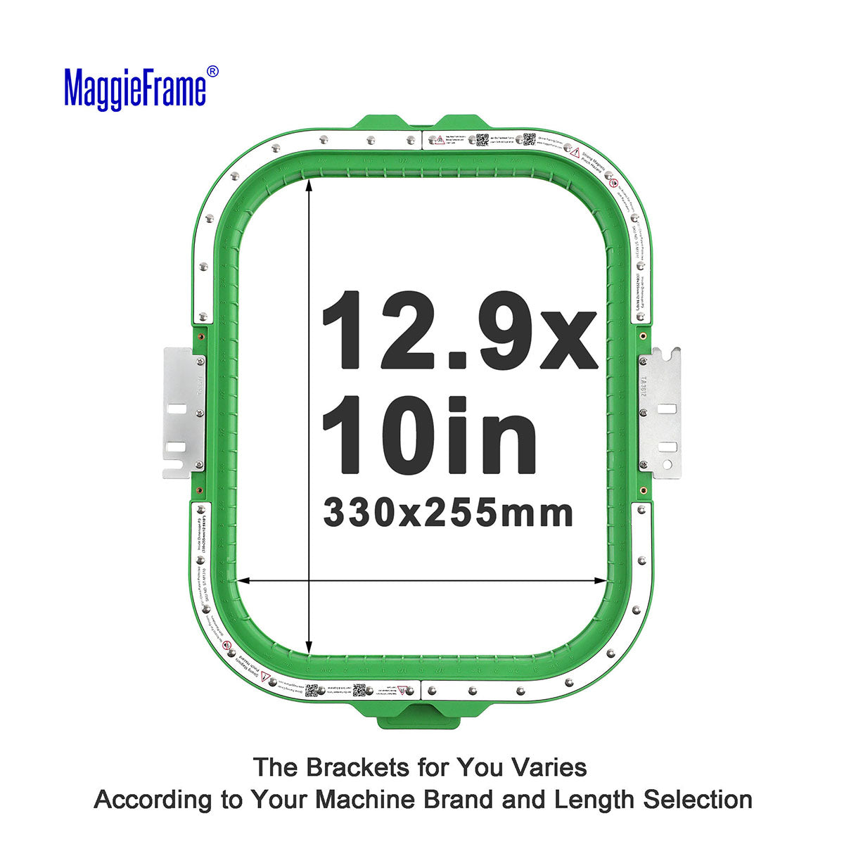 MaggieFrame 12.9"x10" (330x255mm) magnetic embroidery hoop – size chart