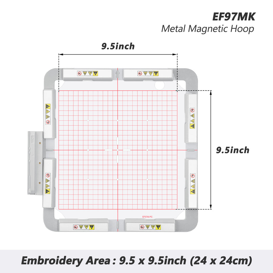 Magnetic Hoop for Brother XV8550D XV8500D XE1 XE2 XJ1 XJ2 XP1 XP2 XP3, Metal Magnet Embroidery Machine Sash Frames(9.5x9.5"-Square magnet block-EF97MK)