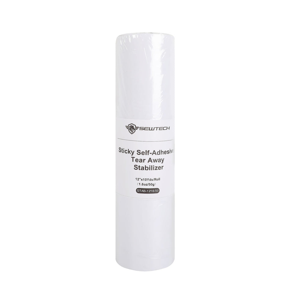 Sticky Self Adhesive Tear Away Embroidery Stabilizer Backing | Friendly Material for Towels, Cuffs, Collars, Socks, Doll Clothes | Peel & Stick, Clean Tear - 12"x 10yd / 12"x 15yd