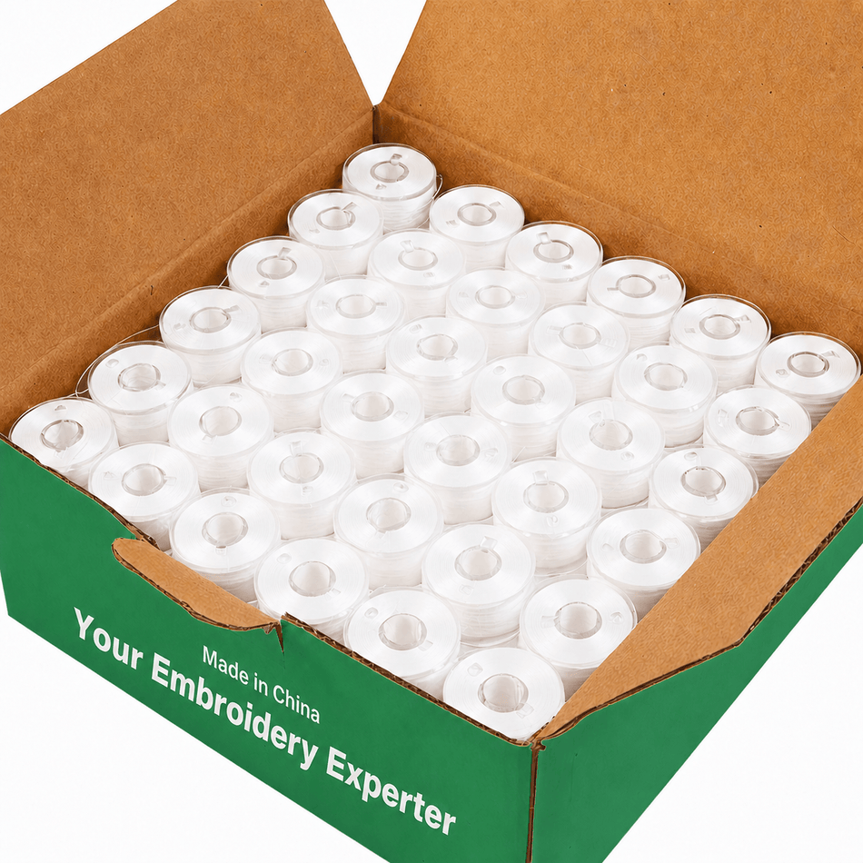 Sewtech Prewound Bobbins 144 pcs/box, 70D/2 60WT White Polyester Bobbin Thread,  Size L (SA155)