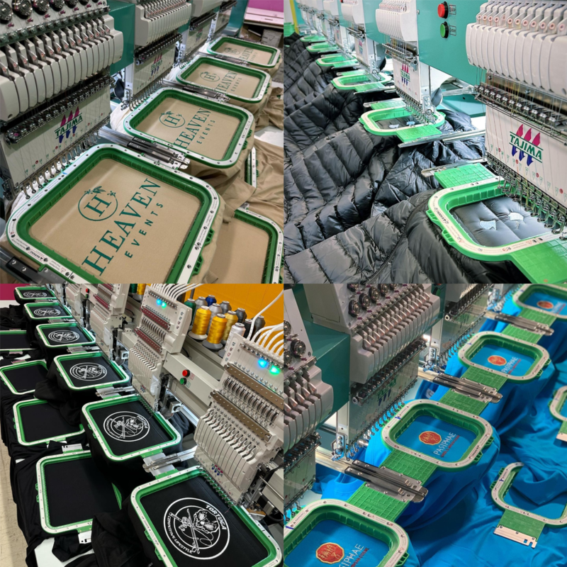 MaggieFrame magnetic embroidery hoop for Tajima – mounted on machine