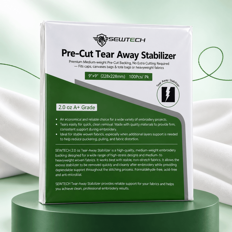 Pre-cut 2.0 Oz Tear Away Stabilizer Embroidery Backing  9" x 9" 100 Sheets for 5x7  5.1inch Embroidery Hoops